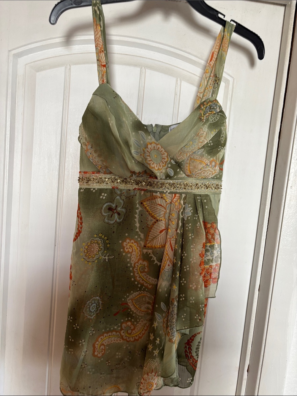 Olive Green Floral Spaghetti Strap top